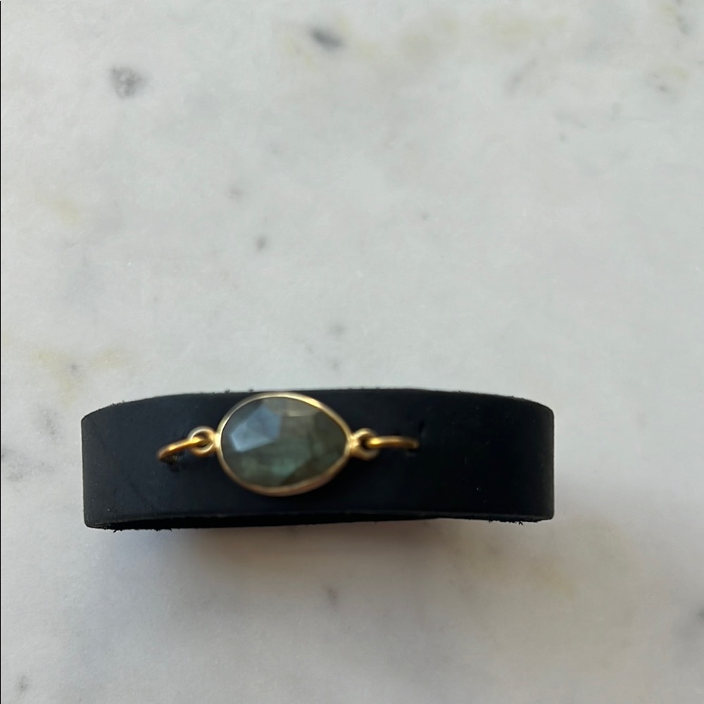 Black Leather Bracelet with Labrodite Gemstone NWOT